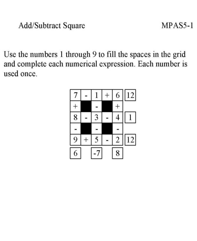 Free Printable Math Puzzle