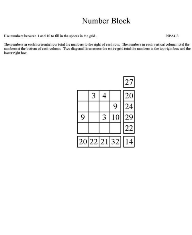 Free Printable Math Puzzle