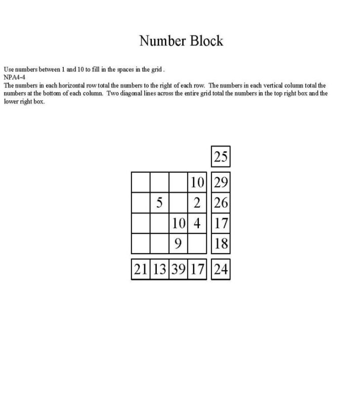 Free Printable Math Puzzle