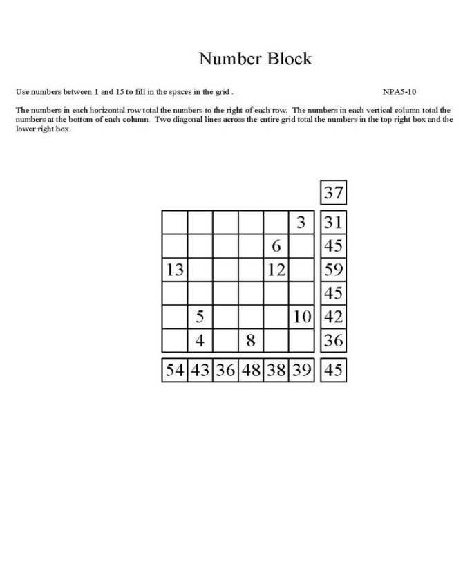 Free Printable Math Puzzle