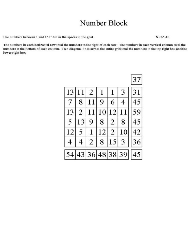 Free Printable Math Puzzle