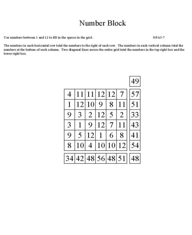 Free Printable Math Puzzle