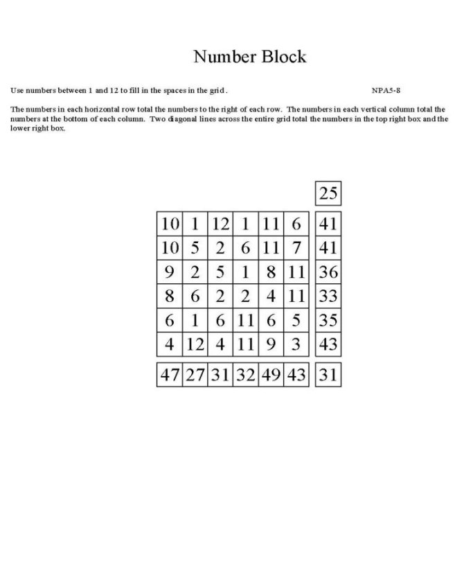 Free Printable Math Puzzle