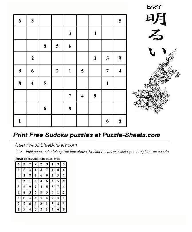 Free Printable Sudoku Puzzle - Easy