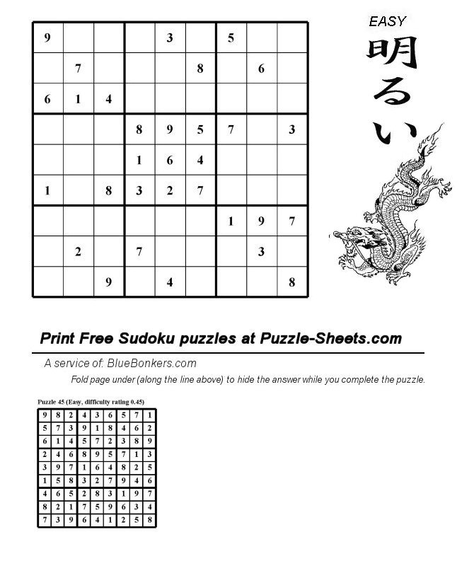 Free Printable Sudoku Puzzle - Easy