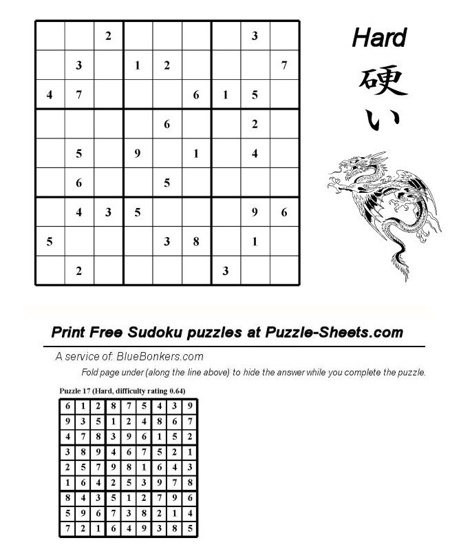 Free Printable Sudoku Puzzle - Hard