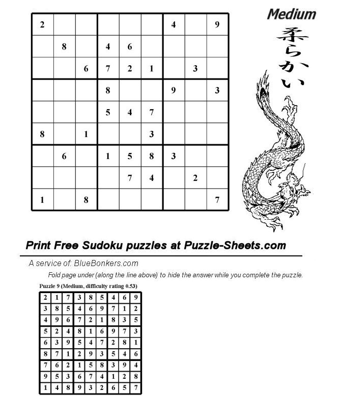 Free Printable Sudoku Puzzle - Medium