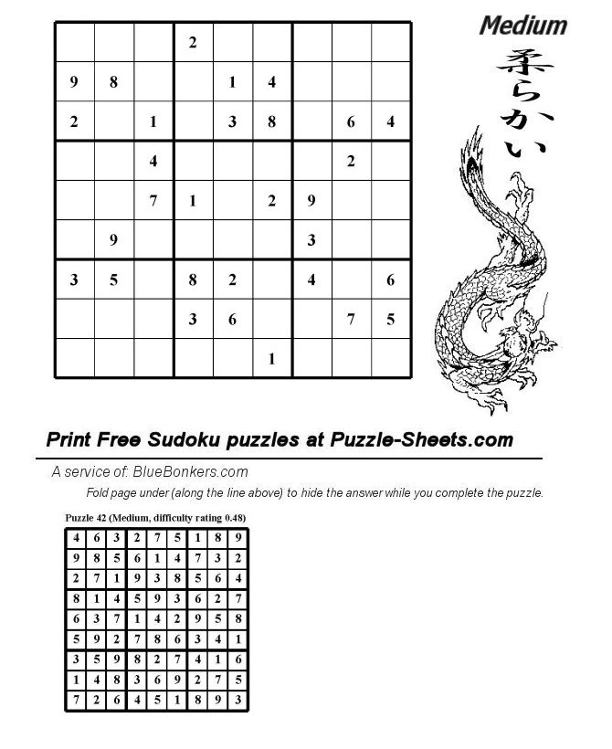 Free Printable Sudoku Puzzle - Medium