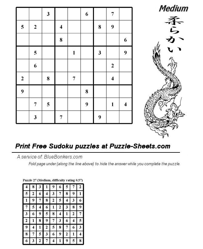 Free Printable Sudoku Puzzle - Medium