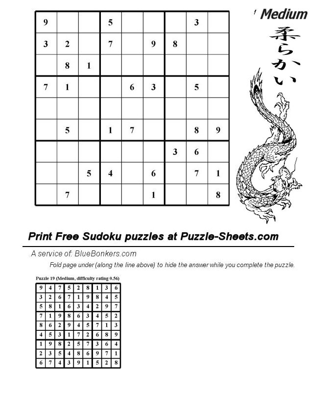 Free Printable Sudoku Puzzle - Medium