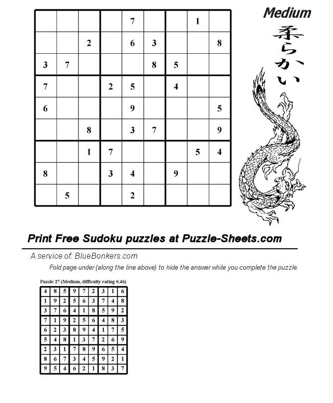 Free Printable Sudoku Puzzle - Medium