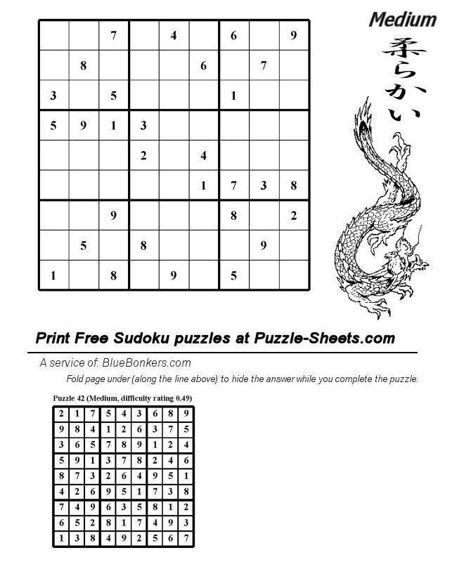 Free Printable Sudoku Puzzle - Medium