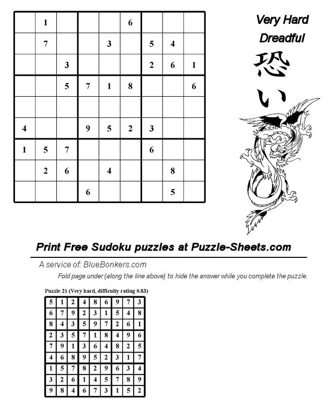 Free Printable Sudoku Puzzle - Very Hard