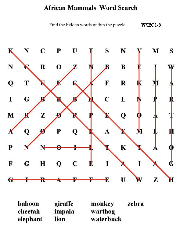 Printable word puzzle sheet