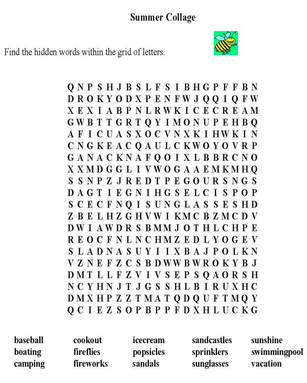 Printable word puzzle sheet