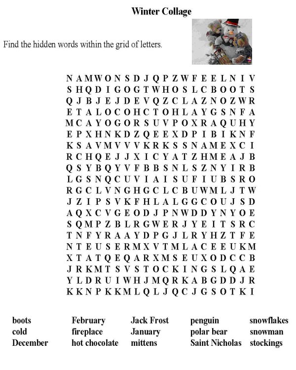 Printable word puzzle sheet