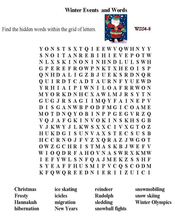 Free winter word search