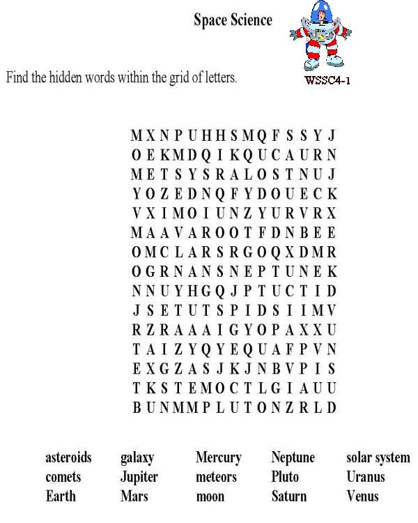 Bluebonkers Free Printable Word Search Sheet in our Solar