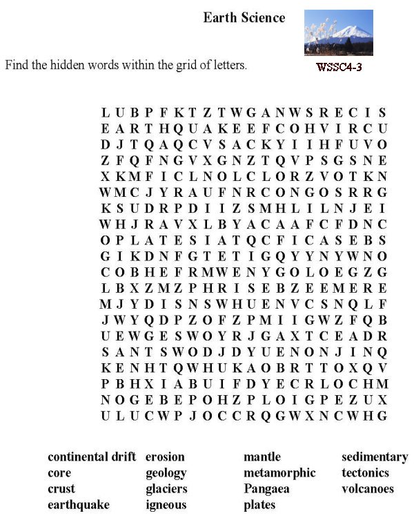 Bluebonkers Free Printable Word Search Sheet Earth Science